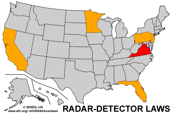 [Places where radar-detectors are illegal while mobile]