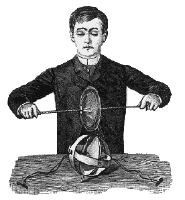 Lithograph of a boy with a spinning toy, linking to a page on my brother Tommy