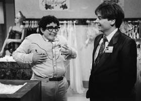 Julia Sweeney as Pat, with Mike Myers  on "Saturday Night Live"